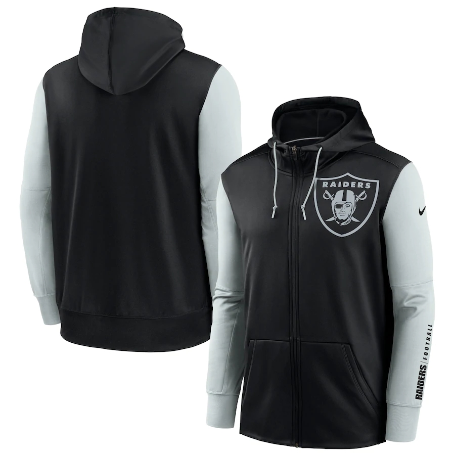 NFL Nike Las Vegas Raiders Black Silver Fan Gear Mascot Performance FullZip Hoodie->oakland raiders->NFL Jersey